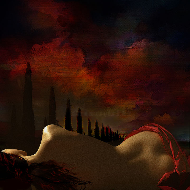 Digitale Kunst mit dem Titel "Tuscany red vibes" von Dodi Ballada, Original-Kunstwerk, Digitale Malerei