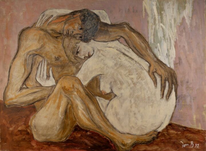 Malerei mit dem Titel "Couple" von Dominique Bertrand, Original-Kunstwerk, Öl