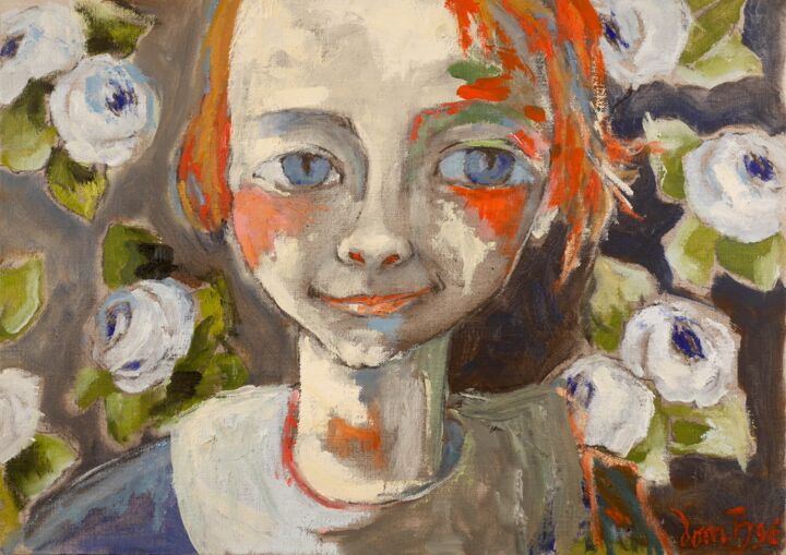Peinture intitulée "Marie-Claire enfant…" par Dominique Bertrand, Œuvre d'art originale, Huile