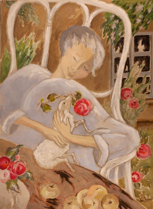 Painting titled "Petit agneau" by Dominique Bertrand, Original Artwork, Oil