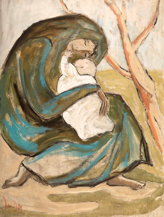 Pintura intitulada "Maternité (arbre ro…" por Dominique Bertrand, Obras de arte originais, Óleo