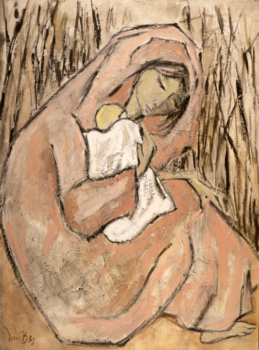 Pintura intitulada "maternité (forêt)" por Dominique Bertrand, Obras de arte originais, Óleo