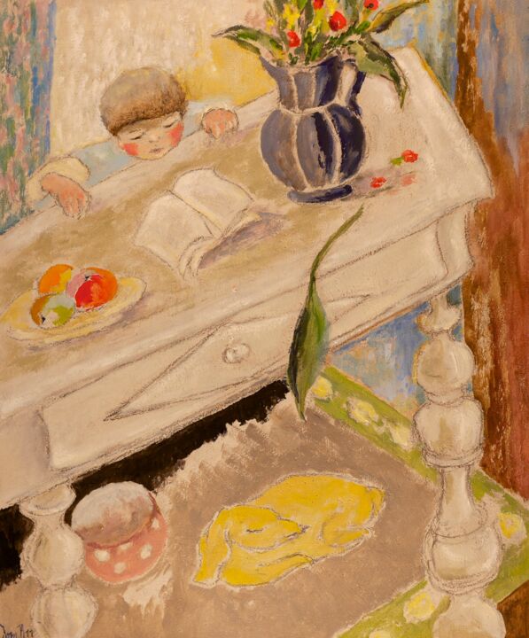Картина под названием "Douceur de la table" - Dominique Bertrand, Подлинное произведение искусства, Масло