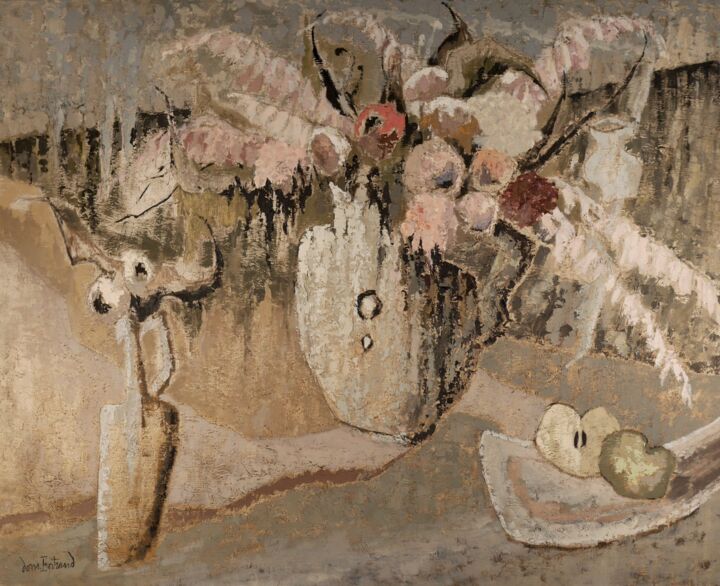 Картина под названием "Roses et bouteilles…" - Dominique Bertrand, Подлинное произведение искусства, Масло
