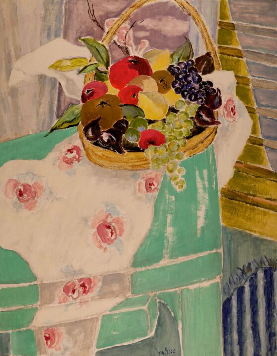 Pintura intitulada "Corbeille de fruits…" por Dominique Bertrand, Obras de arte originais, Óleo