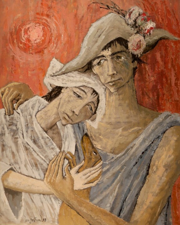 Painting titled "Couple de comédiens…" by Dominique Bertrand, Original Artwork, Oil