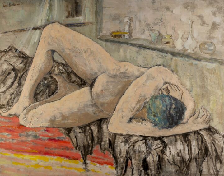 Painting titled "Nu couché (2)" by Dominique Bertrand, Original Artwork, Oil