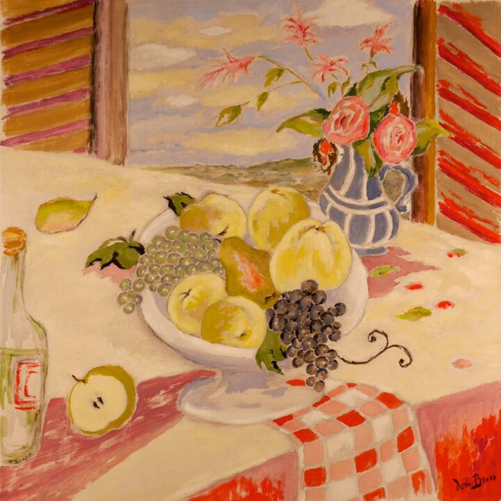 Painting titled "Pommes jaunes" by Dominique Bertrand, Original Artwork, Oil