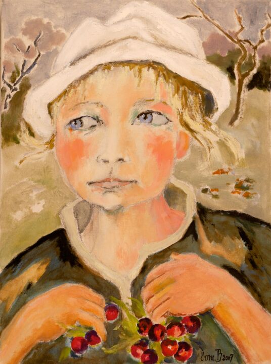 Painting titled "Juliette enfant" by Dominique Bertrand, Original Artwork, Oil