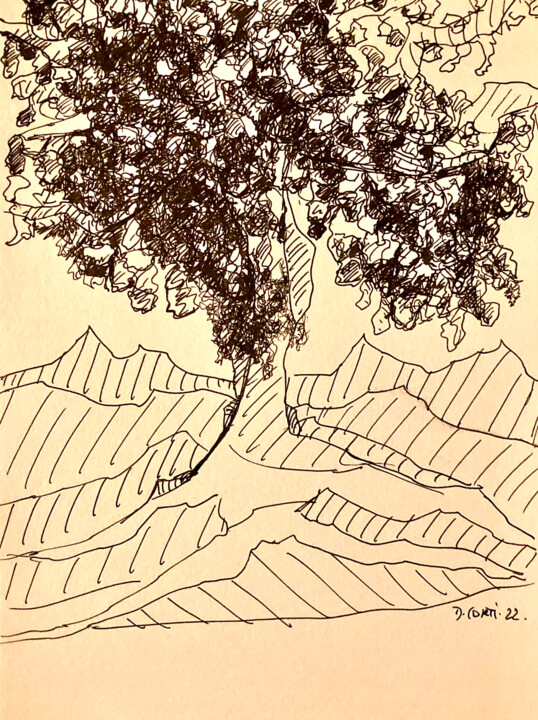 Рисунок под названием "L’arbre d’ automne" - Dominique Corti, Подлинное произведение искусства, Чернила