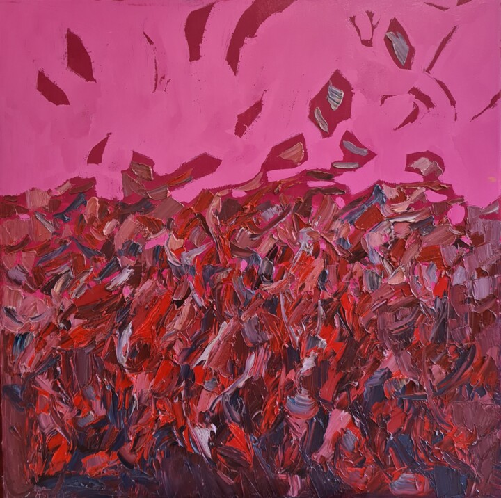 Pittura intitolato "Cromatico rosso mag…" da Domenico Asmone, Opera d'arte originale, Olio Montato su Telaio per barella in…