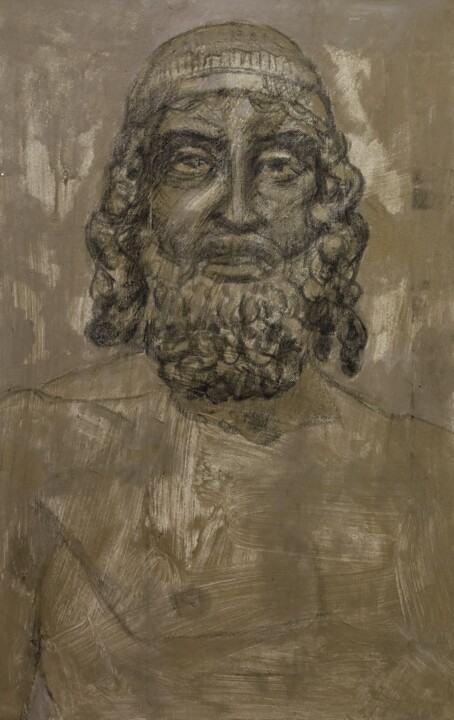 Painting titled "Bronzo di Riace" by Domenico Asmone, Original Artwork, Charcoal Mounted on Wood Stretcher frame