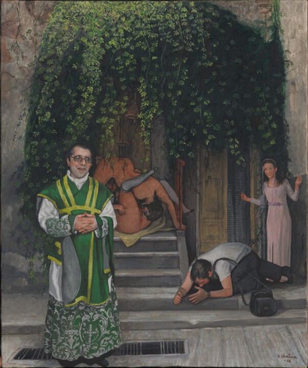 Картина под названием "orgia con presbitero" - Domenico Ventura, Подлинное произведение искусства, Масло Установлен на Дерев…