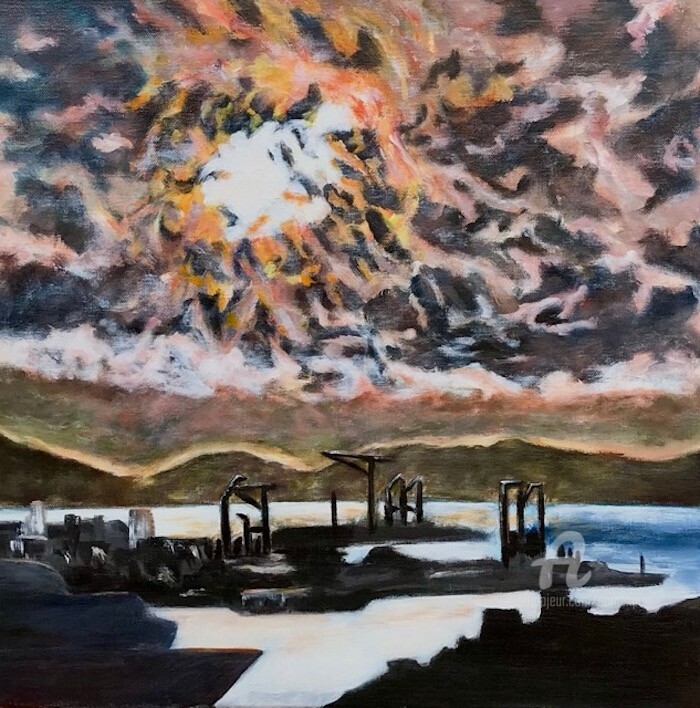 Peinture intitulée "Soleil levant sur l…" par Dominique Gobelin Mansour, Œuvre d'art originale, Acrylique Monté sur Châssis…