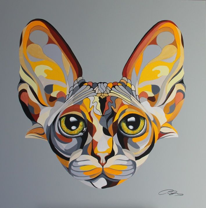 Peinture intitulée "chat nu" par Memydo21, Œuvre d'art originale,