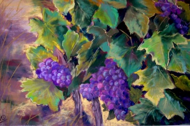 Pintura intitulada "les grappes rouges" por Jacqueline Mias Domenech, Obras de arte originais