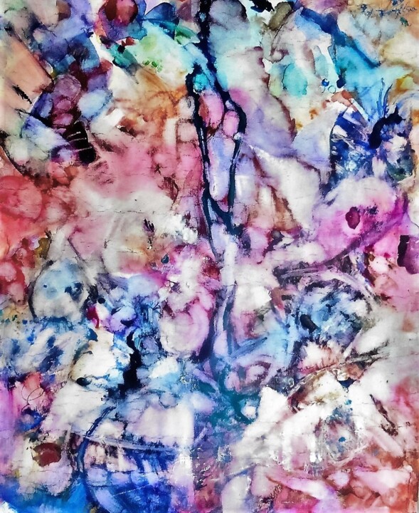 Peinture intitulée "253 floral" par Domie, Œuvre d'art originale, Aquarelle