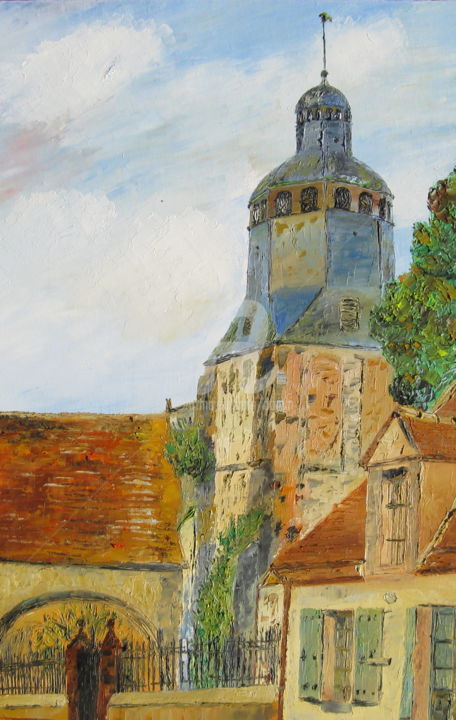 Malarstwo zatytułowany „clocher-abbaye-de-t…” autorstwa Bertrand Domin, Oryginalna praca, Olej
