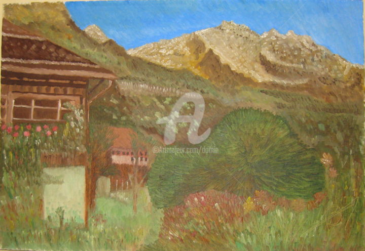 Peinture intitulée "paysage-de-montagne" par Bertrand Domin, Œuvre d'art originale, Huile