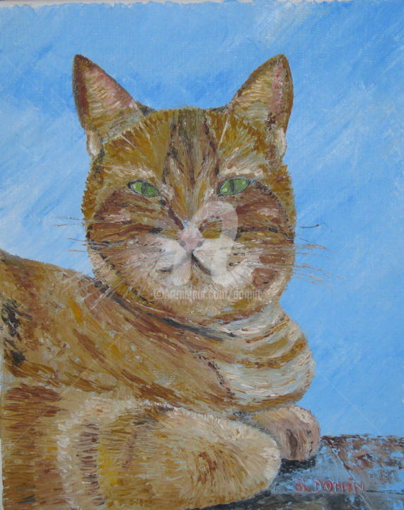 Pittura intitolato "chat-taby-2002" da Bertrand Domin, Opera d'arte originale, Olio