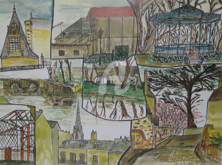 Zeichnungen mit dem Titel "chateaubriant-2003" von Bertrand Domin, Original-Kunstwerk, Tinte