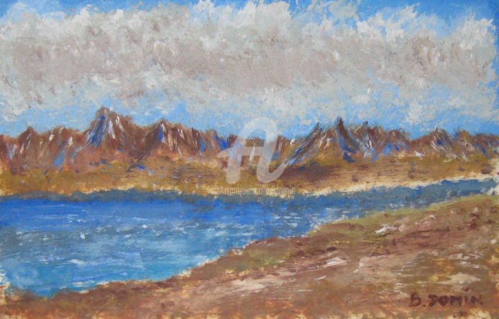 Painting titled "lac-de-montagne-1989" by Bertrand Domin, Original Artwork, Oil