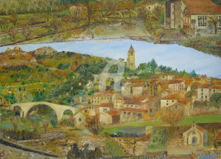 Pintura titulada "Olargues-en-multivu…" por Bertrand Domin, Obra de arte original, Oleo