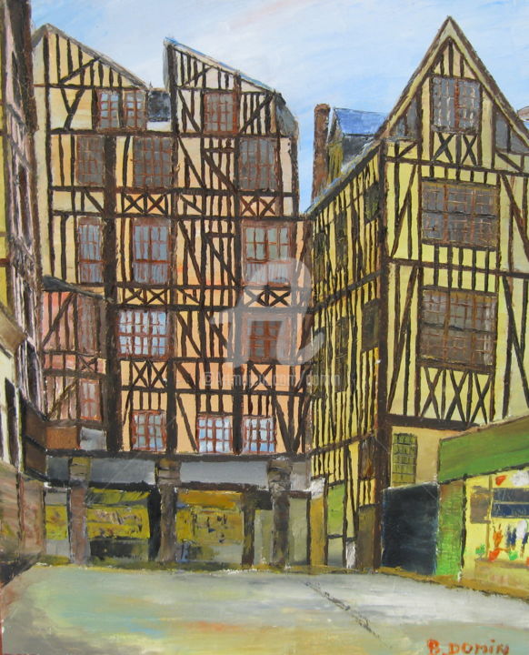 Pintura titulada "rue-de-la-champmesl…" por Bertrand Domin, Obra de arte original, Oleo