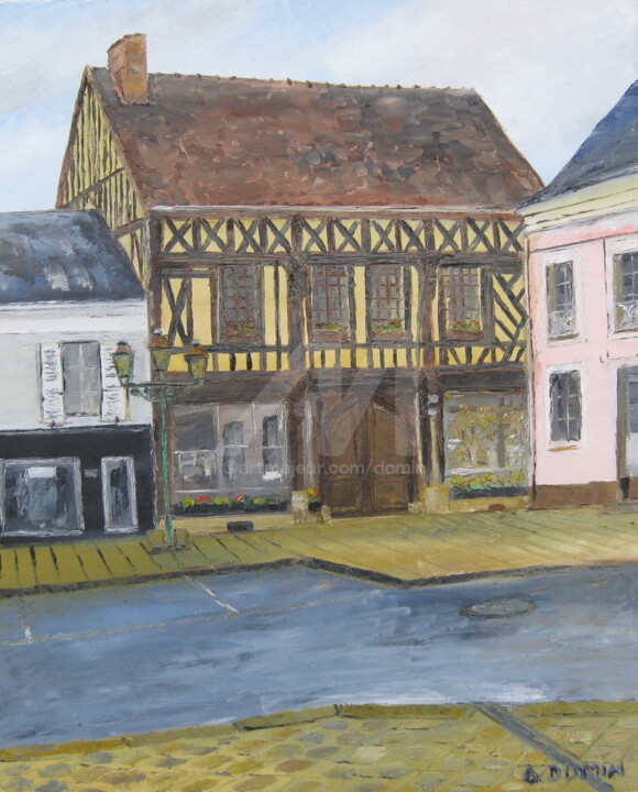 Painting titled "Maison-de-bois-à-Br…" by Bertrand Domin, Original Artwork, Oil