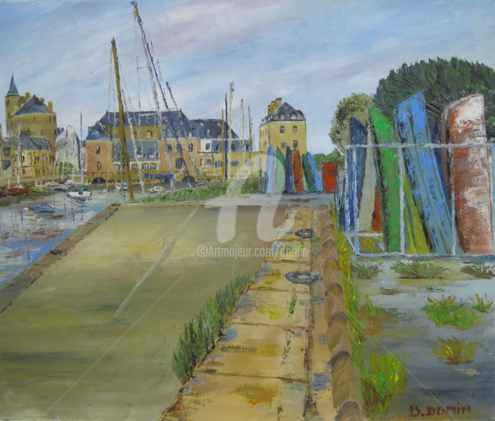 Painting titled "Embarcadère-à-Pont-…" by Bertrand Domin, Original Artwork, Oil