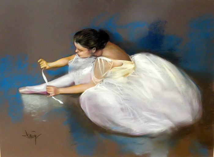 Painting titled "White Bailarina sen…" by Domingo Alvarez, Original Artwork