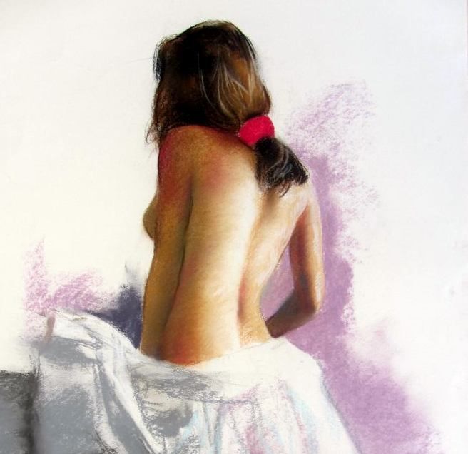 Pittura intitolato "Girl back with red…" da Domingo Alvarez, Opera d'arte originale