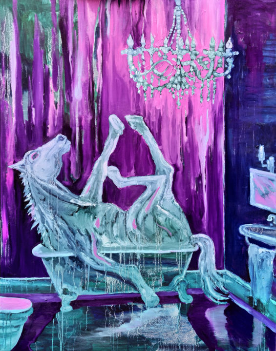 Painting titled "Purple Dream" by Dominic Virtosu, Original Artwork, Oil Mounted on Wood Stretcher frame
