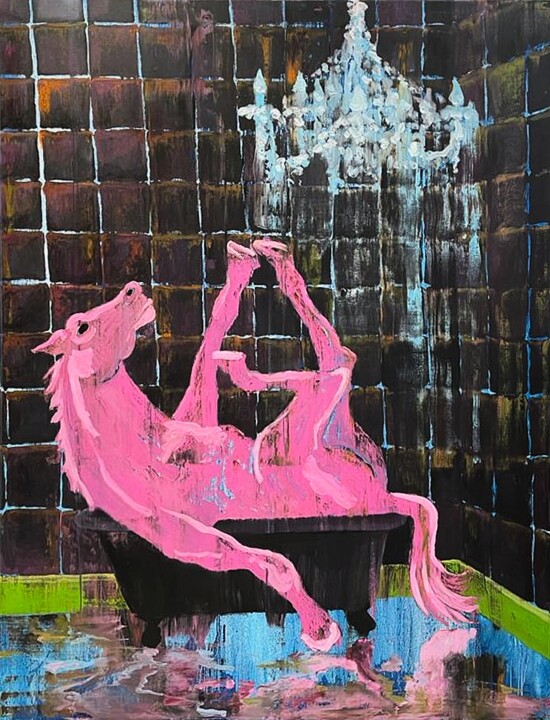 Painting titled "Pink King" by Dominic Virtosu, Original Artwork, Oil Mounted on Wood Stretcher frame