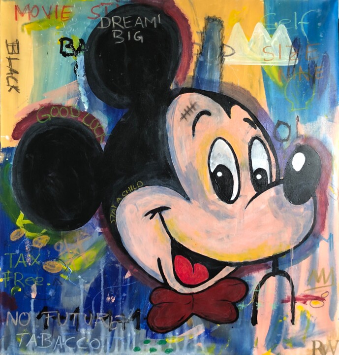 Painting titled "Mickey vs. Basquiat" by Dominik Brunner (Robert Winter), Original Artwork, Acrylic