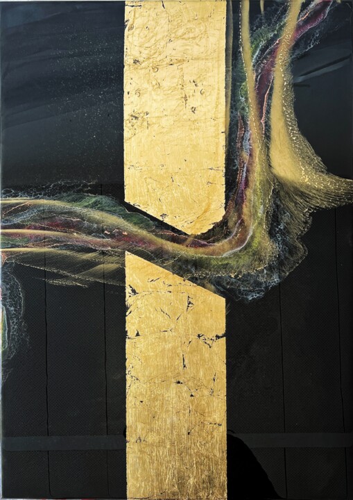 Schilderij getiteld "#33" door Dominik Rutz, Origineel Kunstwerk, Hars Gemonteerd op Frame voor houten brancard