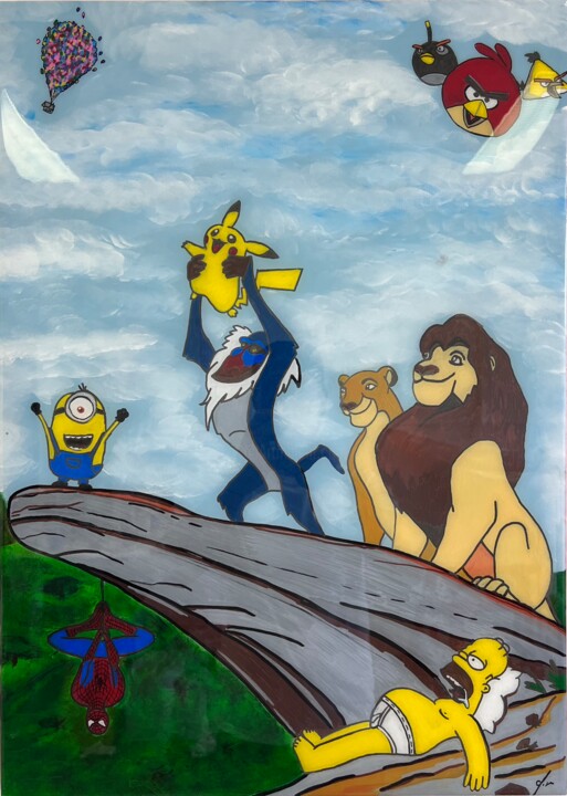 Painting titled "#lion king" by Dominik Rutz, Original Artwork, Acrylic Mounted on Wood Stretcher frame