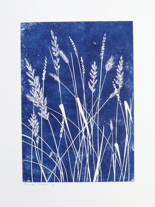 Printmaking titled "Les herbes d'hiver" by Dominika Lehocka, Original Artwork, Linocuts