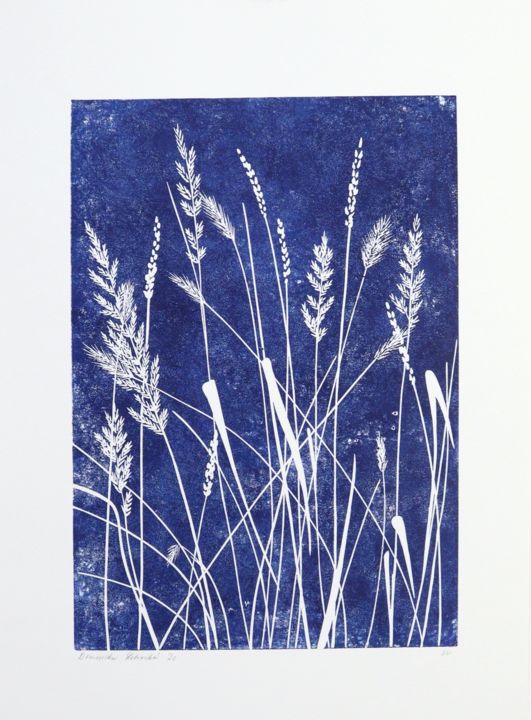Printmaking titled "Herbes d'hiver 3/8" by Dominika Lehocka, Original Artwork, Linocuts