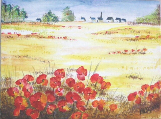 Painting titled "coquelicots" by Dominique Ansquer, Original Artwork