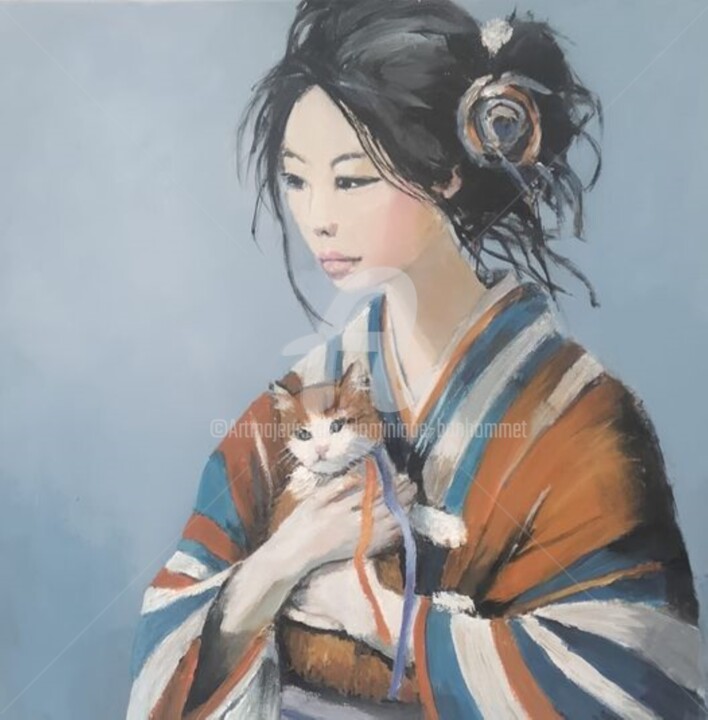 Painting titled "Maneki neko" by Dominique Bonhommet, Original Artwork, Acrylic