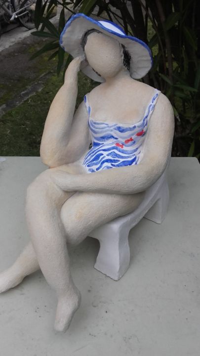 Sculpture intitulée "bain de soleil" par Dominique Brunetaud, Œuvre d'art originale, Argile
