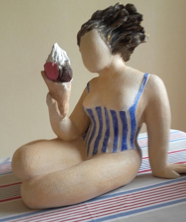 Sculpture titled "vanille fraise" by Dominique Brunetaud, Original Artwork, Terra cotta