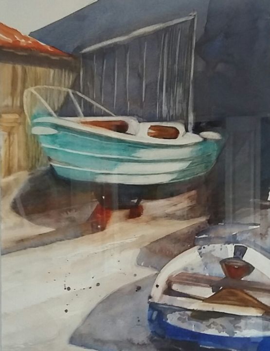 Peinture intitulée "bateaux-en-cale" par Dominique Carrere, Œuvre d'art originale