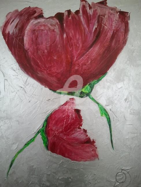 Schilderij getiteld "fleurs matières" door Dominique De Roo, Origineel Kunstwerk