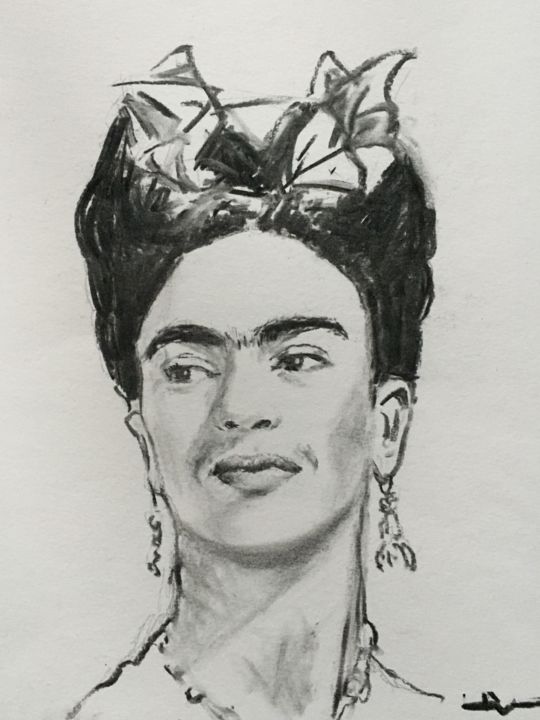 Drawing titled "Frida4" by Dominique Dève, Original Artwork, Charcoal