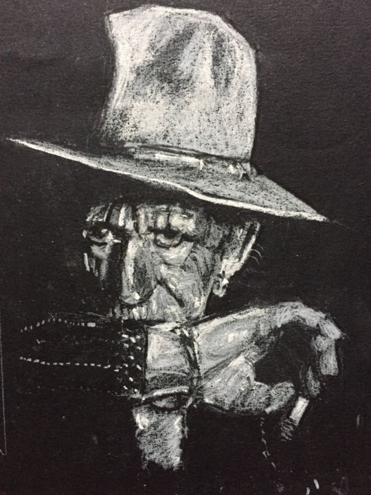 Drawing titled "Portrait of Keith" by Dominique Dève, Original Artwork, Chalk