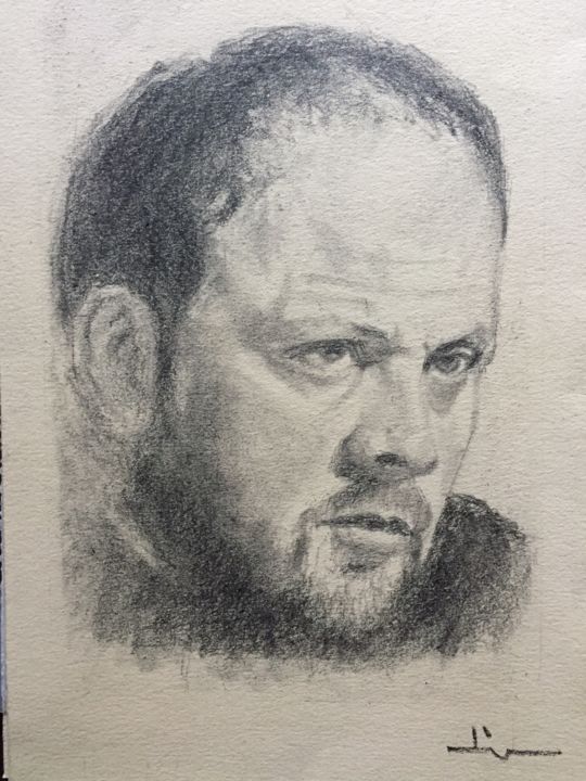 Drawing titled "Portrait de Grégory…" by Dominique Dève, Original Artwork, Pencil