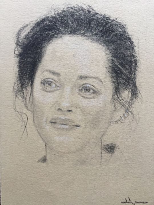 Drawing titled "Portrait de Marion…" by Dominique Dève, Original Artwork, Pencil