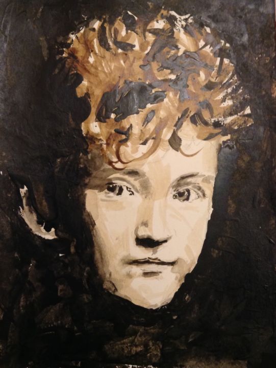 Painting titled "Young Boy" by Dominique Dève, Original Artwork, Ink
